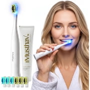iMusthav Travel Electric Toothbrush for Adults, Battery Operated Portable Toothbrush with Blue LED Light, 3 Sonic Modes, Smart Timer, 6 Brush Heads, Whitening Toothpaste