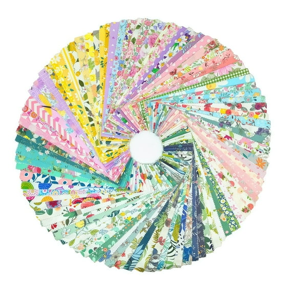 iMzoon 100 Pcs Jelly Roll Fabric Strips for Quilting Fabric, Sewing Supplies & DIY Crafts-2.6 Inch Precut Cotton Floral Fabric Strips Bundles with Wavy Edges, Flowers