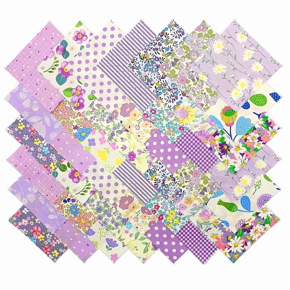 iMzoon 42Pcs 10" Purple Cotton Squares with Wavy Edge | Fat Quarters Fabric Bundles for Quilting, Sewing Supplies & Color Draping Kit - Precut Purple Quilt Material