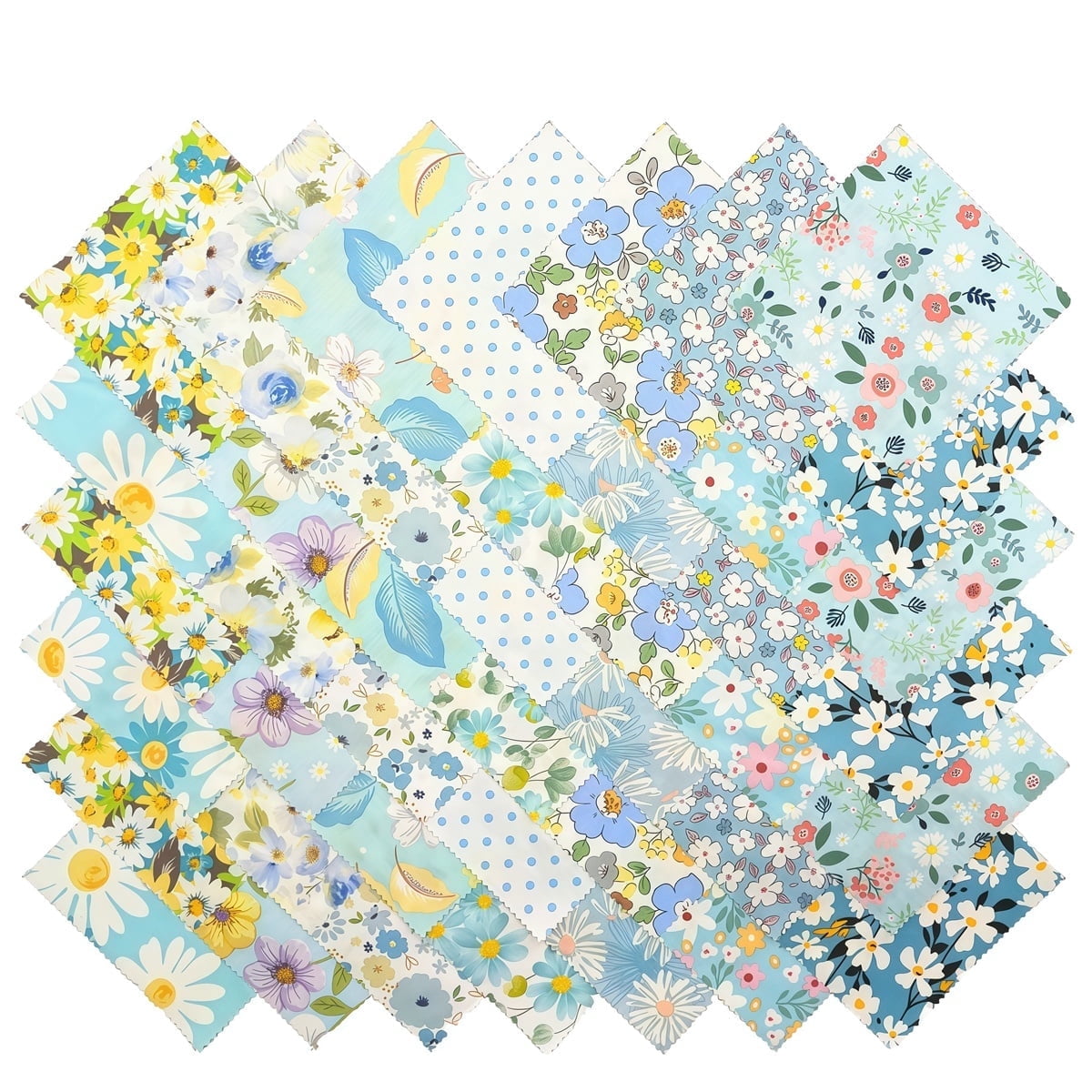 iMzoon 42Pcs Blue 10" Fabric Squares with Wavy Edges | Cotton Fat Quarters Bundles, Quilting & Sewing Supplies, Blue Craft Swatches