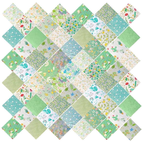 iMzoon 42Pcs Green Fabric Squares 10" Wavy Edge Precuts | Cotton Fat Quarters for Quilting Supplies & Sewing, Floral Quilt Layer Cakes Style - Leaf Green Craft Material