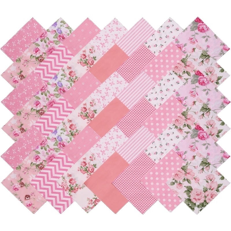 iMzoon 42Pcs Pink Precut Fabric 10" Squares with Wavy Edges | Cotton Fat Quarters for Quilting & Sewing, DIY Craft Supplies and Color Analysis Swatches - Pink