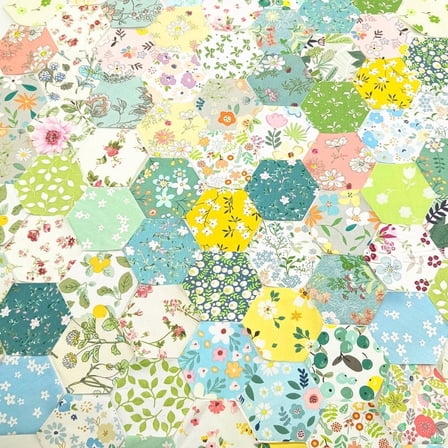 iMzoon 160Pcs Hexagon Quilting Fabric Squares, Pre-Cut Cotton Floral Patchwork, Ultra Soft 100% Cotton Material for Quilting Supplies, Sewing Fabric Scraps Bundles