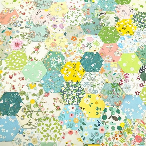 iMzoon 160Pcs Hexagon Quilting Fabric Squares, Pre-Cut Cotton Floral Patchwork, Ultra Soft 100% Cotton Material for Quilting Supplies, Sewing Fabric Scraps Bundles