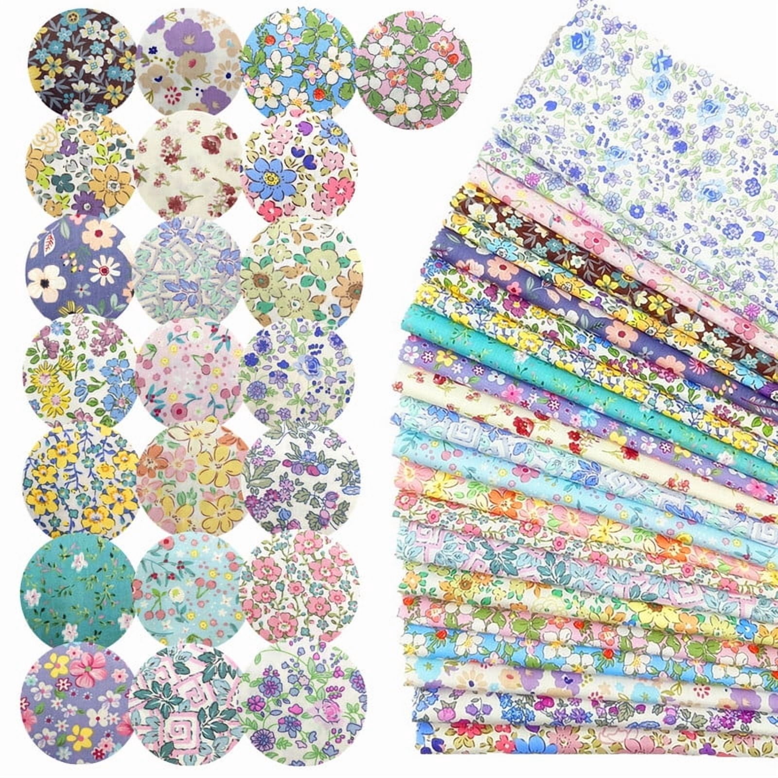 iMzoon 22Pcs 10" Cotton Fabric Quilting Squares,No Repeat Floral Charm Pack, Precut Pink Fabric for Sewing with Wavy Edges, DIY Scrapbooking Craft Supplies Muticolor