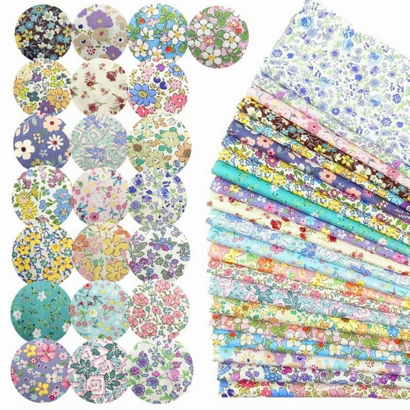 iMzoon 22Pcs 10" Cotton Fabric Quilting Squares,No Repeat Floral Charm Pack, Precut Pink Fabric for Sewing with Wavy Edges, DIY Scrapbooking Craft Supplies Muticolor