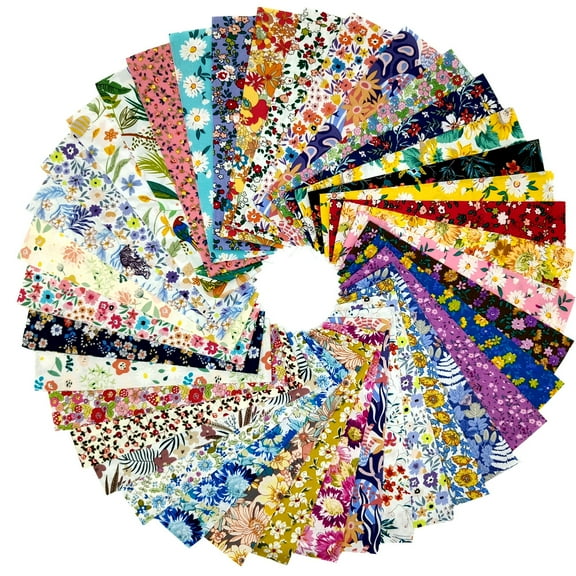 iMzoon 40 Pcs Jelly Roll Fabric Strips for Quilting Fabric, Sewing Supplies & DIY Crafts-2.6 Inch Precut Cotton Fabric Bundles, Perfect for Quilt Projects,Floral Patchwork(Flowers B)