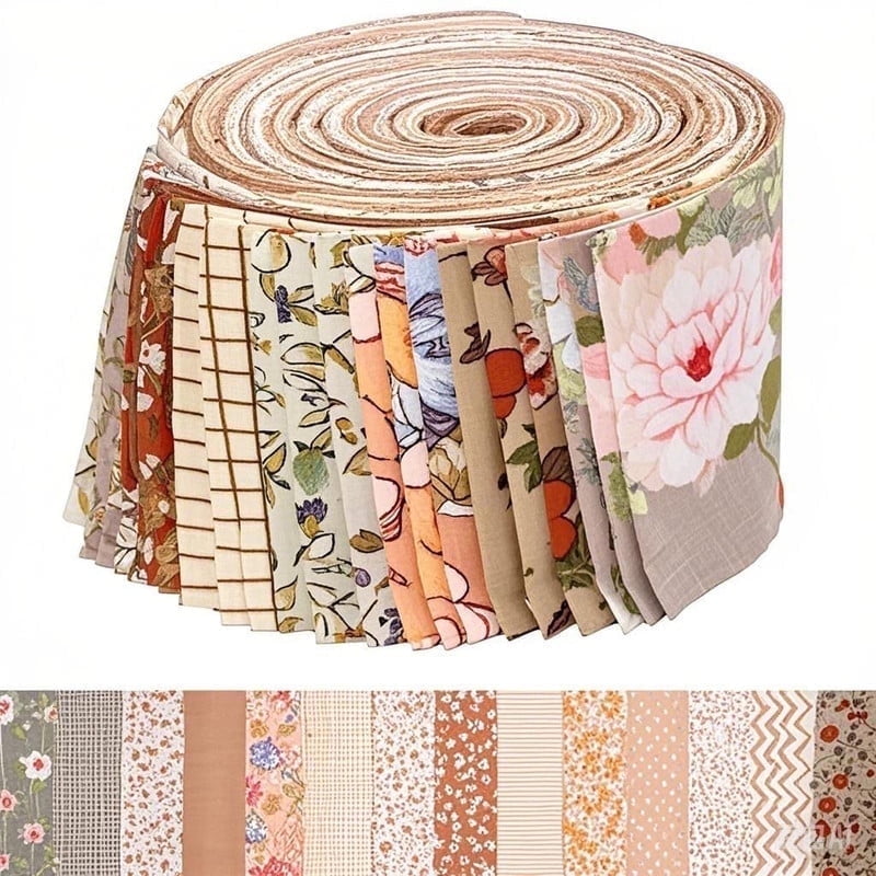 iMzoon 42 Pcs Jelly Roll Fabric Strips for Quilting Sewing-2.6 Inch Precut Cotton Floral Fabric Strips Bundles, Perfect Quilting Fabric for Sewing,DIY Sewing Supplies(Brown)