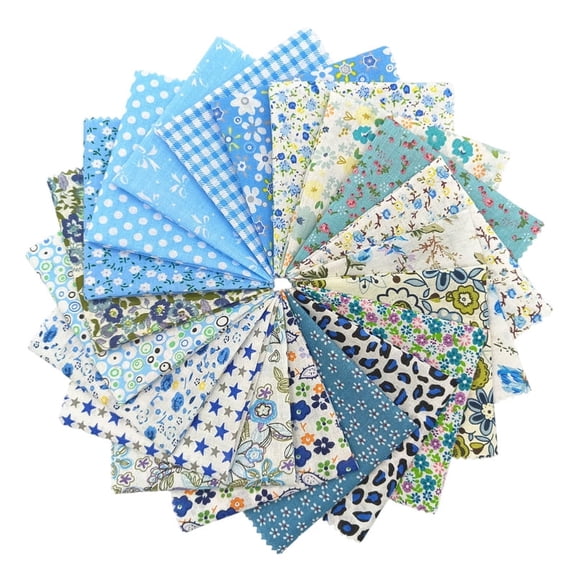iMzoon 40Pcs Blue 8"(20cm) Fabric Squares with Wavy Edges, Cotton Fat Quarters Fabric Bundles for Quilting Supplies & Quilting Fabric, Blue Craft Swatches – Sewing Fabric for DIY
