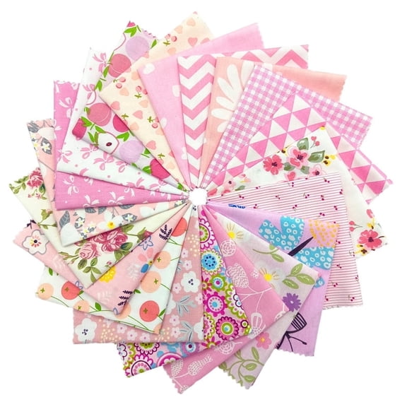 iMzoon 40Pcs Pink Precut Fabric 8"(20cm) Squares with Wavy Edge, Cotton Fat Quarters Fabric Bundles Floral Fabric, Blush Pink Quilting Fabric – Sewing Material, Fabric Samples for DIY