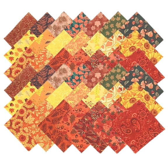 iMzoon 42Pcs Golden Red Maple Leaf Blend Fabric Squares with Wavy Edges,Charm Pack for Quilting, Sewing, Fall Fabric Crafts, DIY Projects, Seasonal Holiday Creations