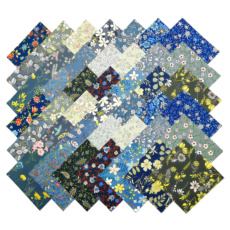 iMzoon 42Pcs Fabric Squares 10" Wavy Edge Precuts Cotton Fat Quarters for Quilting Supplies & Sewing, Floral Quilt Layer Cakes Style,Dark Vintage Floral