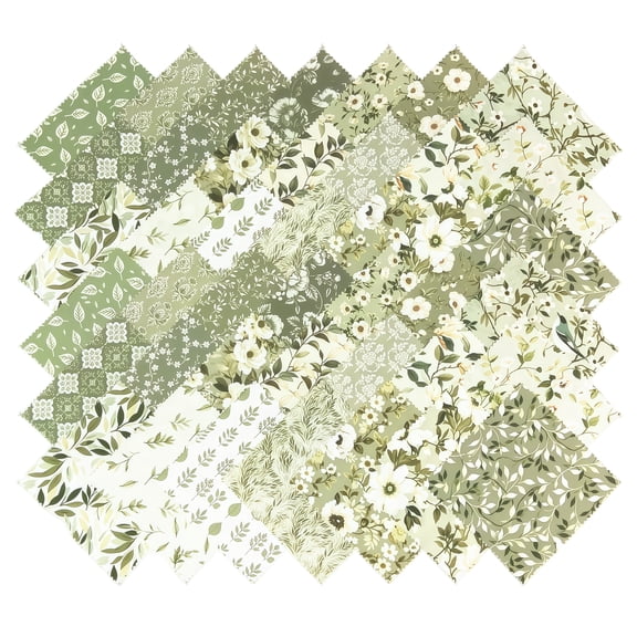 iMzoon 42Pcs Green Fabric Squares 10" Wavy Edge Precuts,Cotton Fat Quarters for Quilting Supplies & Sewing,Floral Quilt Layer Cakes Style - Leaf Green