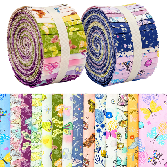 iMzoon 80 Pcs Butterfly Quilting Fabric Roll 2.56" Fabric Squares Jelly Patchwork Precut Strips Bundles for Holiday Materials Craft DIY Sewing Cloths