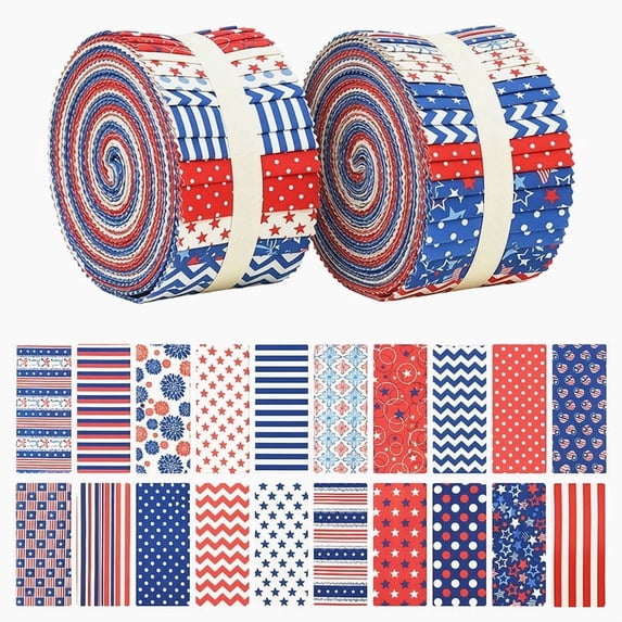 iMzoon 80 Pcs Jelly Roll Fabric Strips for Quilting Sewing-2.6 Inch Precut Cotton Independence Day Fabric Strips Bundles with Wavy Edges, Perfect Quilting Fabric for Sewing, DIY Sewing Supplies