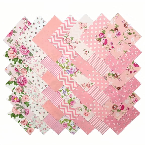 iMzoon 84Pcs Pink Precut Fabric 5" Squares with Wavy Edges | Cotton Fat Quarters for Quilting & Sewing, DIY Craft Supplies and Color Analysis Swatches - Pink