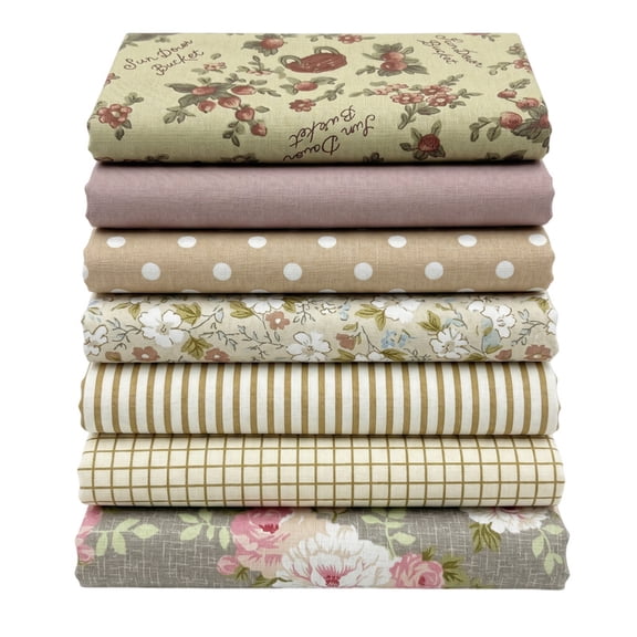 iMzoon 8Pcs 15.7x19.7in Quilting Cotton Fabric Squares, Khaki Floral Polka Dot Fabric for Sewing, Fat Quarters Bundles DIY Patchwork