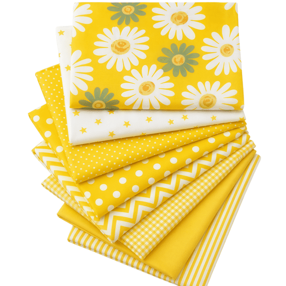 iMzoon 8Pcs 15.7x19.7in Quilting Cotton Fabric Squares, Yellow Polka Dot Gingham Floral Fabric for Sewing, Fat Quarters Bundles DIY Patchwork