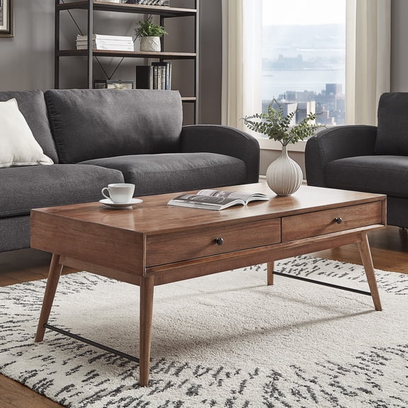 iNSPIRE Q Alcott Mid-Century Modern 2-Drawer Coffee Table, Brown