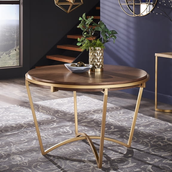 iNSPIRE Q Alannis Mid-Century Modern Metal 45.75" Round Dining Table, Natural
