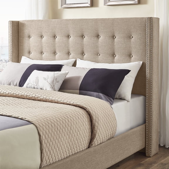 iNSPIRE Q Atchison Transitional Queen Linen Tufted Wingback Headboard, Beige