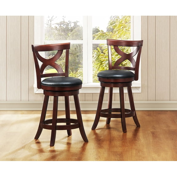 iNSPIRE Q Basalt Transitional Brown Cherry Finish Swivel Counter Height Bar Stools, Brown