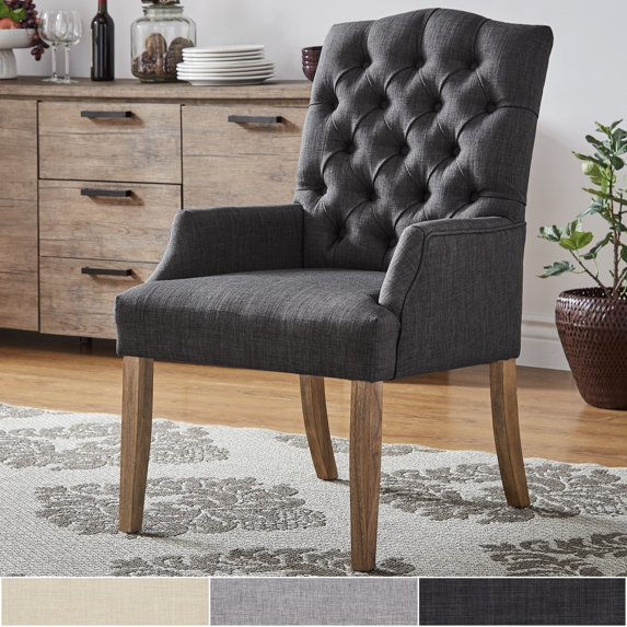 iNSPIRE Q Benchwright Premium Tufted Linen Dining Arm Chair by Artisan