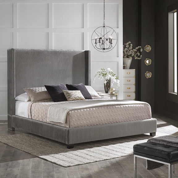 iNSPIRE Q Bergman King Velvet Wingback Bed, Grey