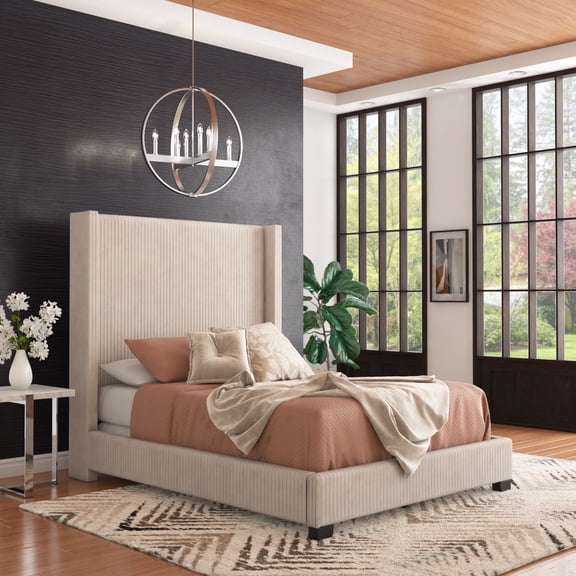 iNSPIRE Q Bergman Queen Velvet Wingback Bed, Light Dove Grey