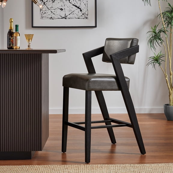 iNSPIRE Q Billings Industrial Black Wash Finish PU Bar Height Bar Stools, Charcoal