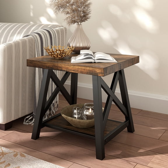 iNSPIRE Q Westyn Industrial End Table with Shelf, Brown