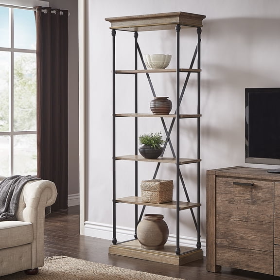 iNSPIRE Q Cabana Industrial 5-Tier 84 Inch Tall Bookcase, Brown