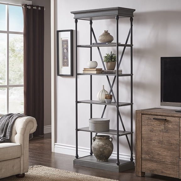 iNSPIRE Q Cabana Industrial 5-Tier 84 Inch Tall Bookcase, Grey
