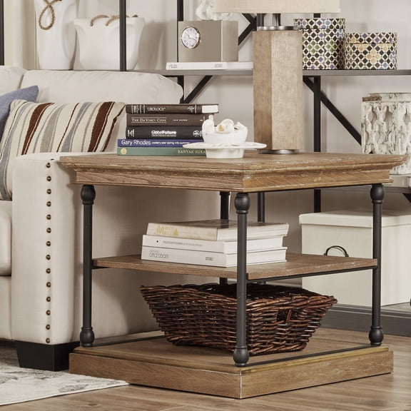 iNSPIRE Q Cabana Industrial End Table with Shelf, Brown