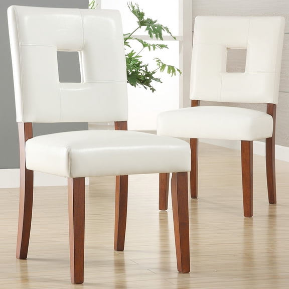iNSPIRE Q Madelin Modern Cherry Finish Vinyl Side Chair, White (Set of 2)