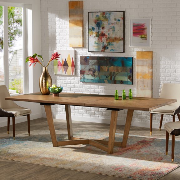 iNSPIRE Q Clifford Mid-Century Modern 78"-96" Extendable Rectangular Dining Table with Leaf, Walnut