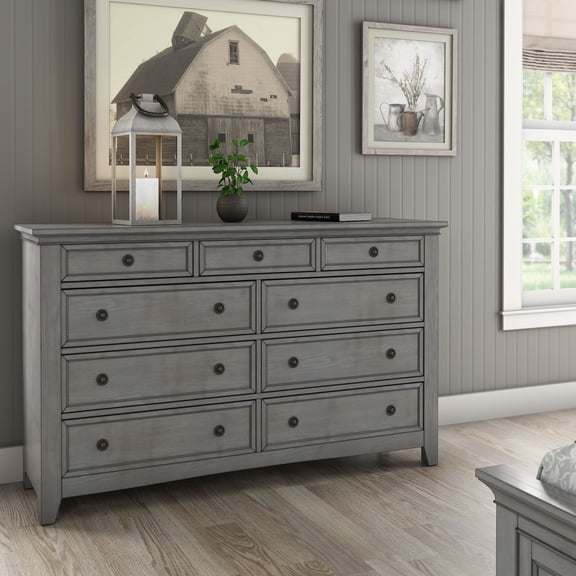 iNSPIRE Q Crestler Traditional 9-Drawer Dresser with 3 Modular Storage Panels, Antique Grey