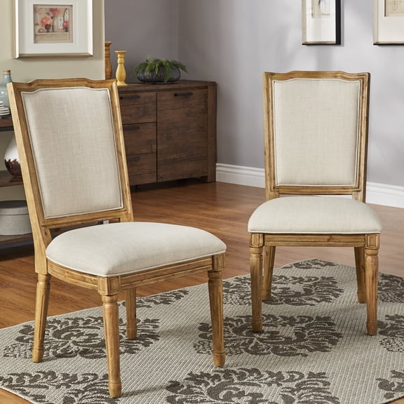 iNSPIRE Q Amadell French Country Reclaimed Natural Finish Linen Dining Chair, Beige (Set of 2)