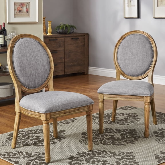 iNSPIRE Q Amadell Round French Country Reclaimed Natural Finish Linen Dining Chair, Grey (Set of 2)