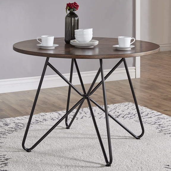 iNSPIRE Q Delong Industrial 42" Round Dining Table, Walnut