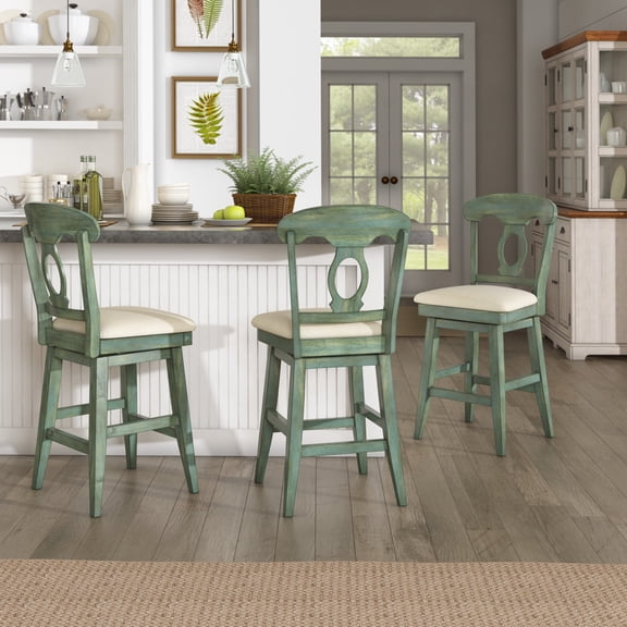 iNSPIRE Q Sheena Transitional Linen Swivel Counter Height Bar Stools, Antique Sage