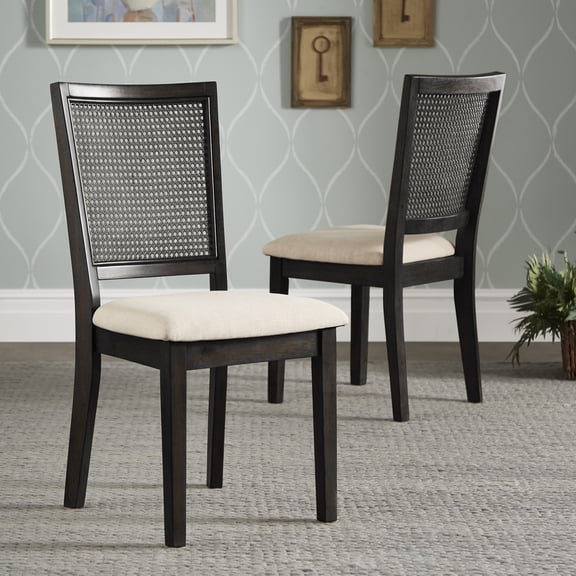 iNSPIRE Q Farmhouse Transitional Antique Black Finish Linen Dining Chair, Beige (Set of 2)