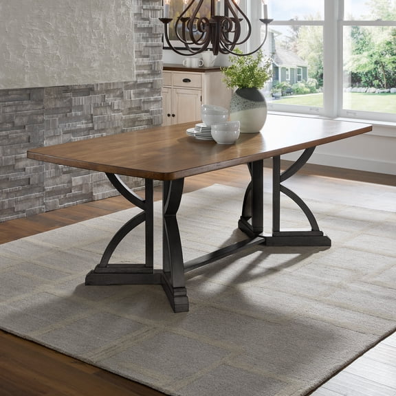 iNSPIRE Q Farmhouse Transitional Two-Tone 78" Rectangular Dining Table, Antique Black