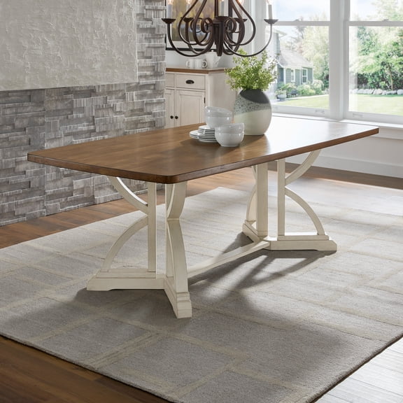 iNSPIRE Q Farmhouse Transitional Two-Tone 78" Rectangular Dining Table, Antique White