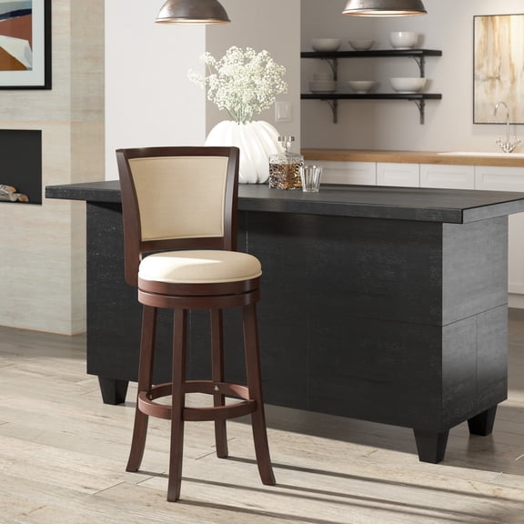 iNSPIRE Q Haas Transitional Linen Swivel Bar Height Bar Stools, Dark Cherry