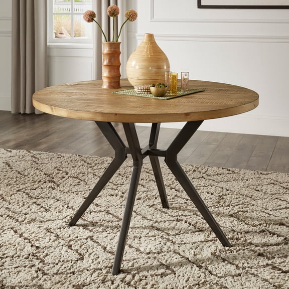 iNSPIRE Q Kolten Industrial Metal 45" Round Dining Table, Light Pine