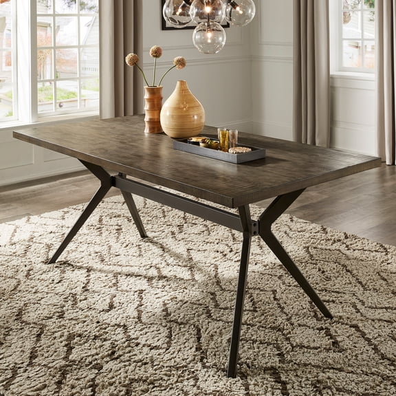 iNSPIRE Q Kolten Industrial Metal 70" Rectangular Dining Table, Driftwood Grey