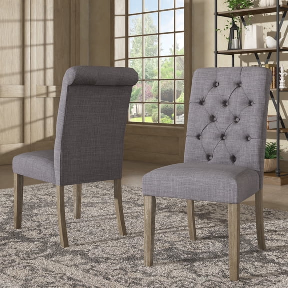 iNSPIRE Q Lottie Farmhouse Antique Grey Oak Finish Linen Dining Chair, Grey (Set of 2)