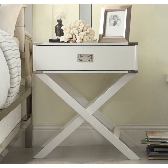 iNSPIRE Q Lucas Contemporary 1-Drawer X-Base End Table, White