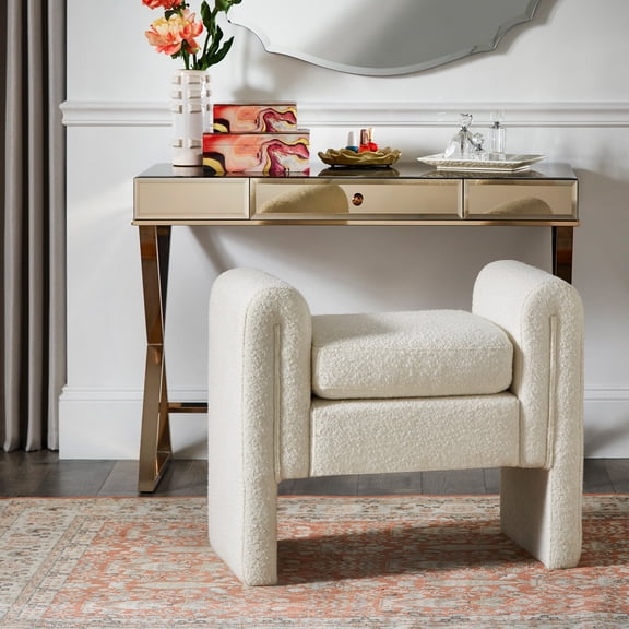 iNSPIRE Q Modica Contemporary 28.4" Boucle Bench, Ivory White